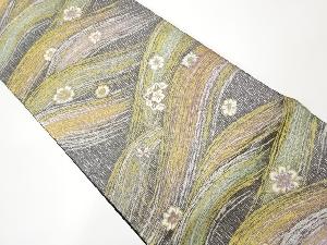 リサイクル　じゅらく製　帝王紫波に華紋・花々模様織出し袋帯